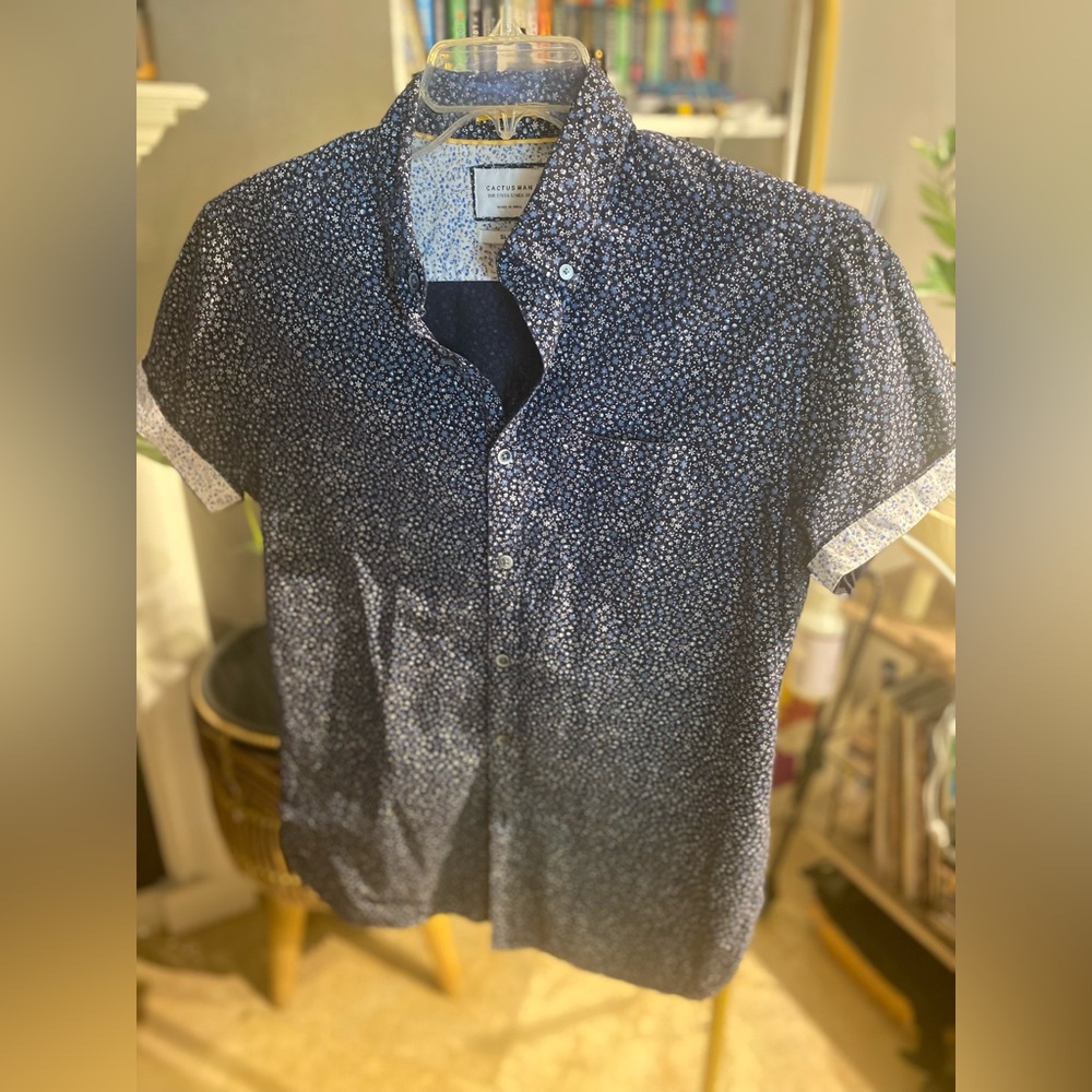 Navy Floral Button Down Shirt — Size S